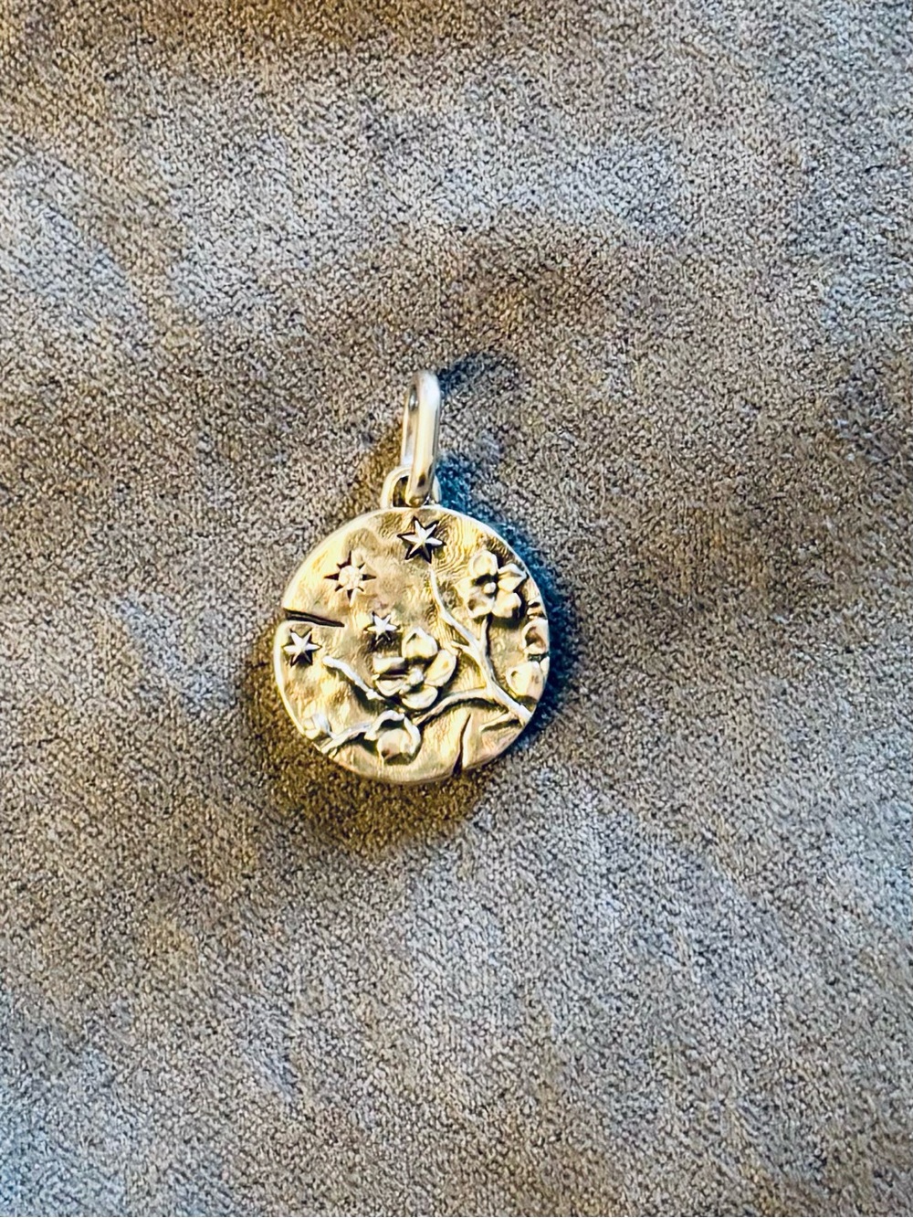 PANDORA Cherry Blossom Round Silver Charm Medallion Pendant